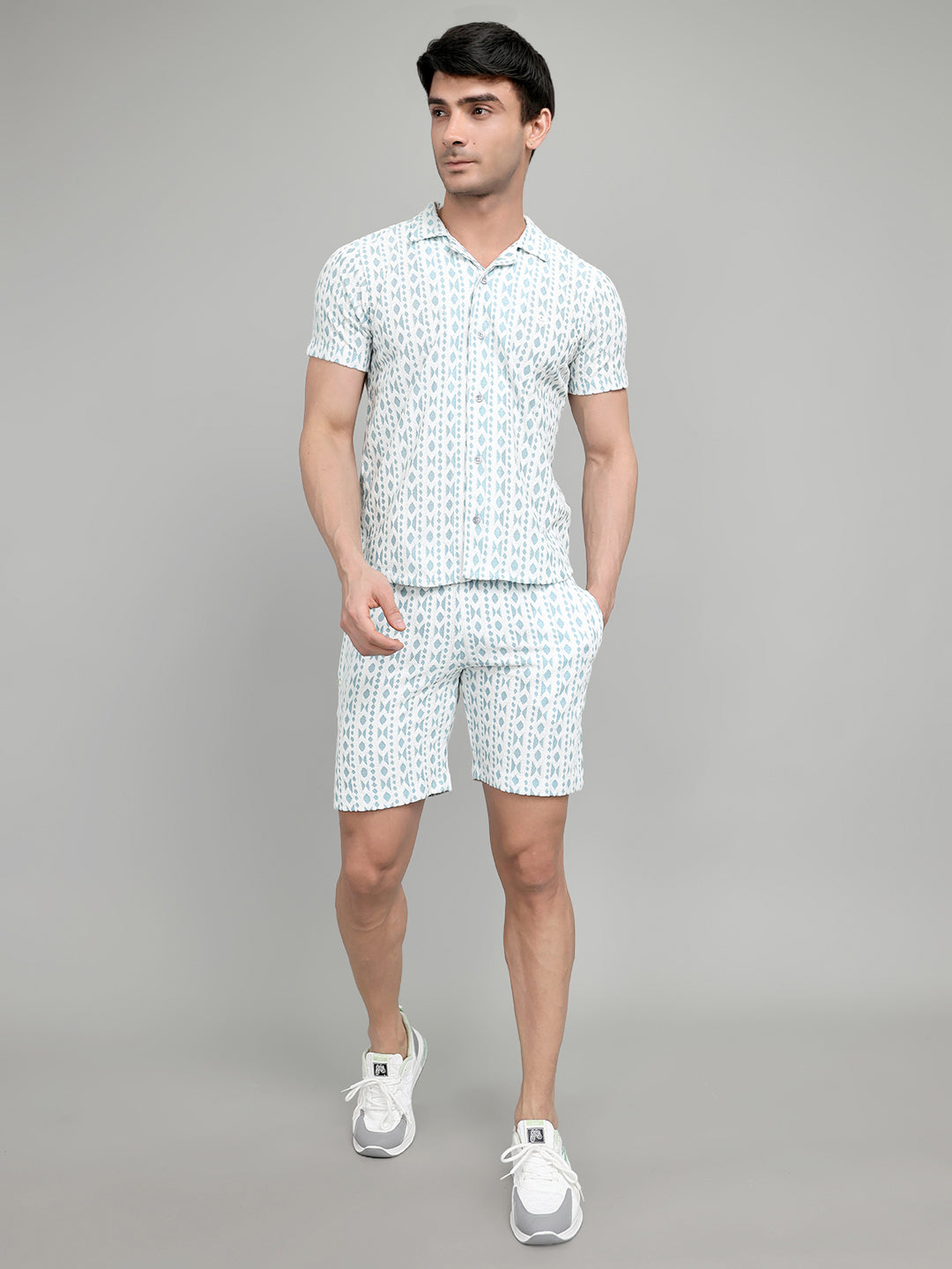 Men Blue Printed Regular Fit Bermuda Set