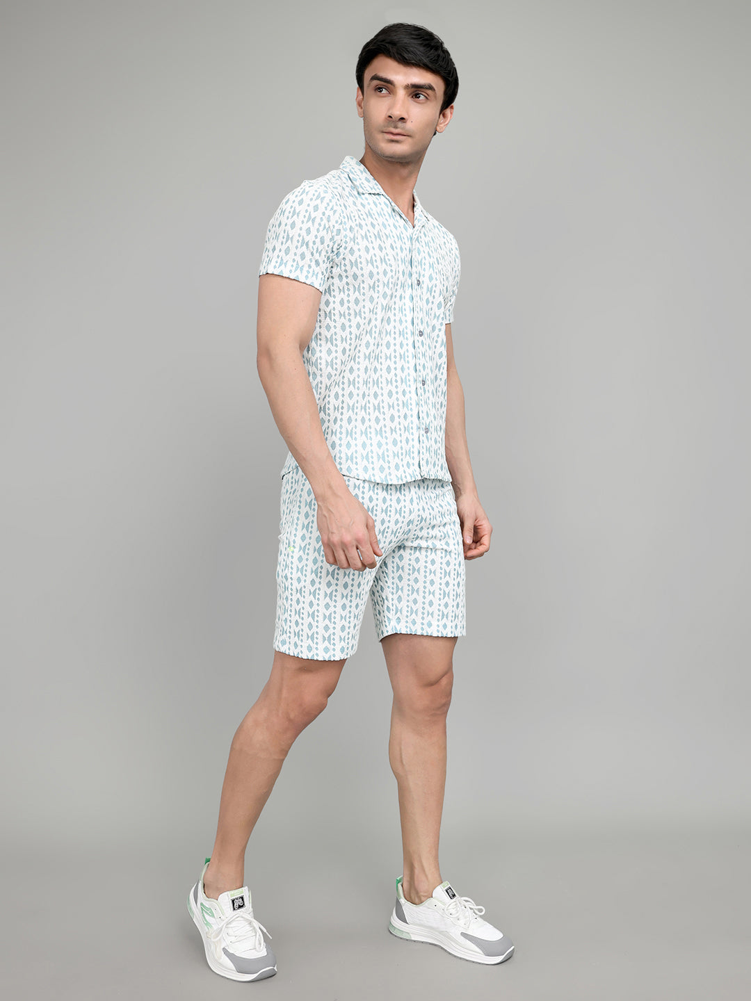 Men Blue Printed Regular Fit Bermuda Set