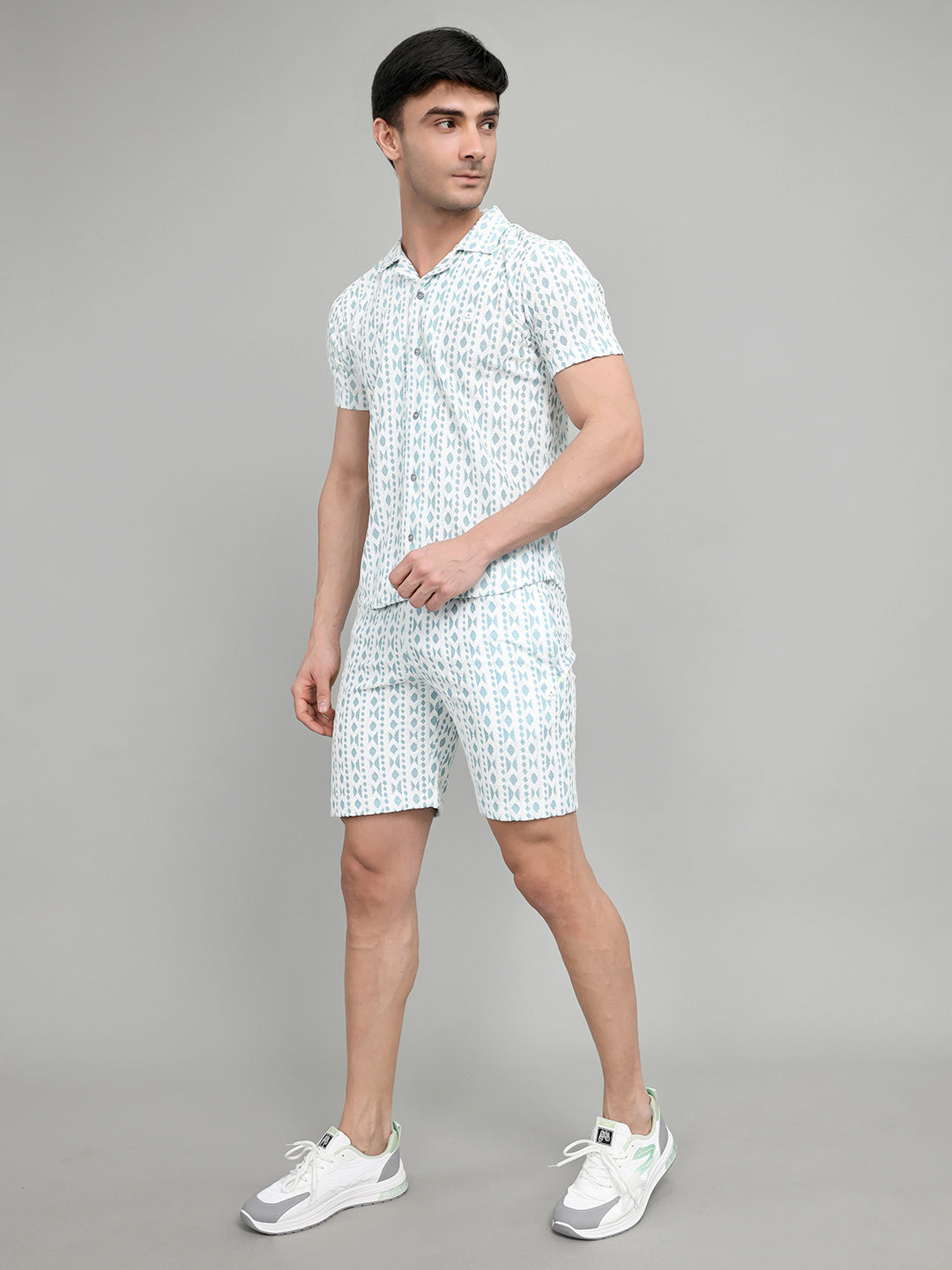Men Blue Printed Regular Fit Bermuda Set