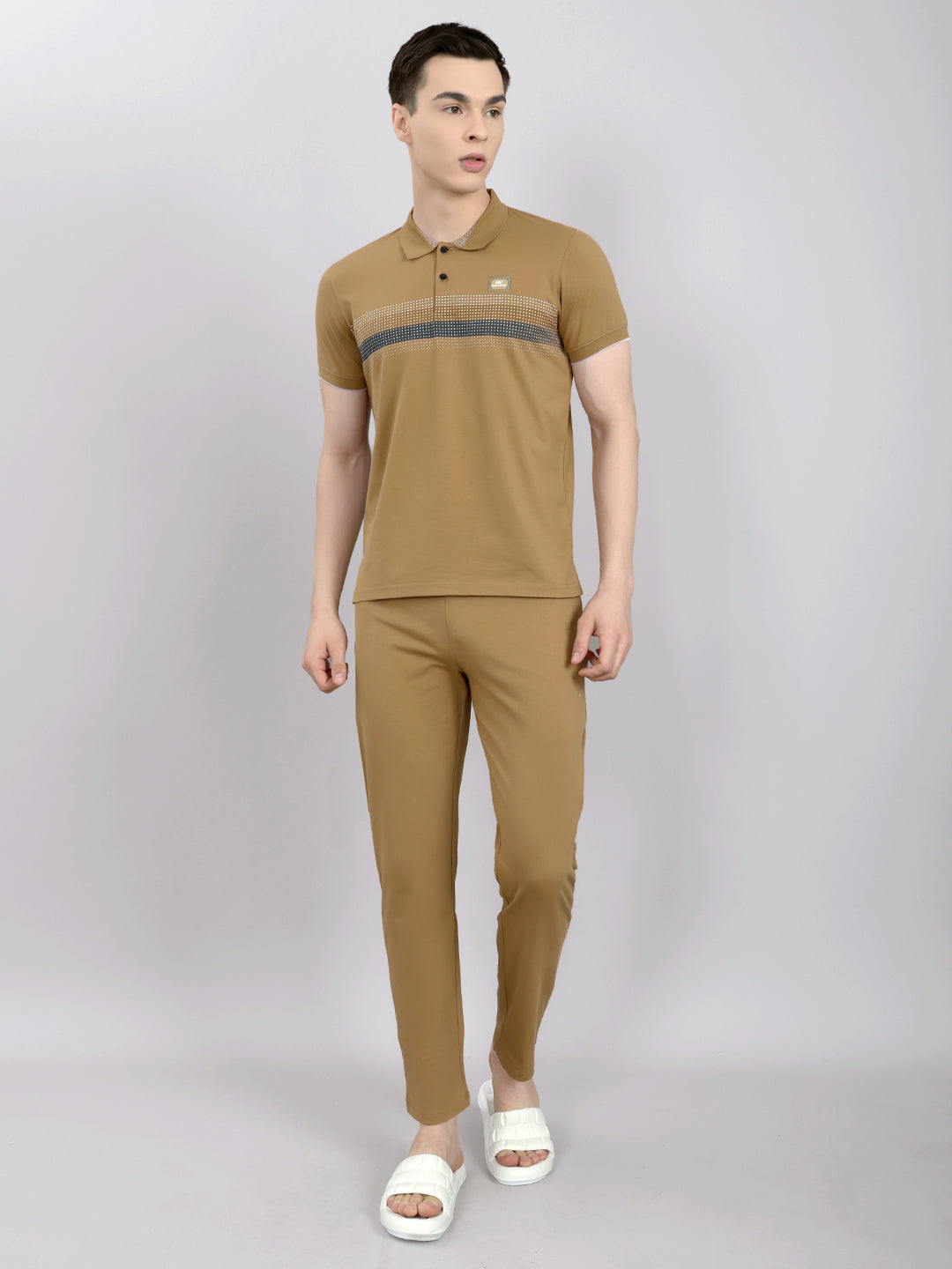 Men Brown Solid Round Neck Half Sleeve Lower Set