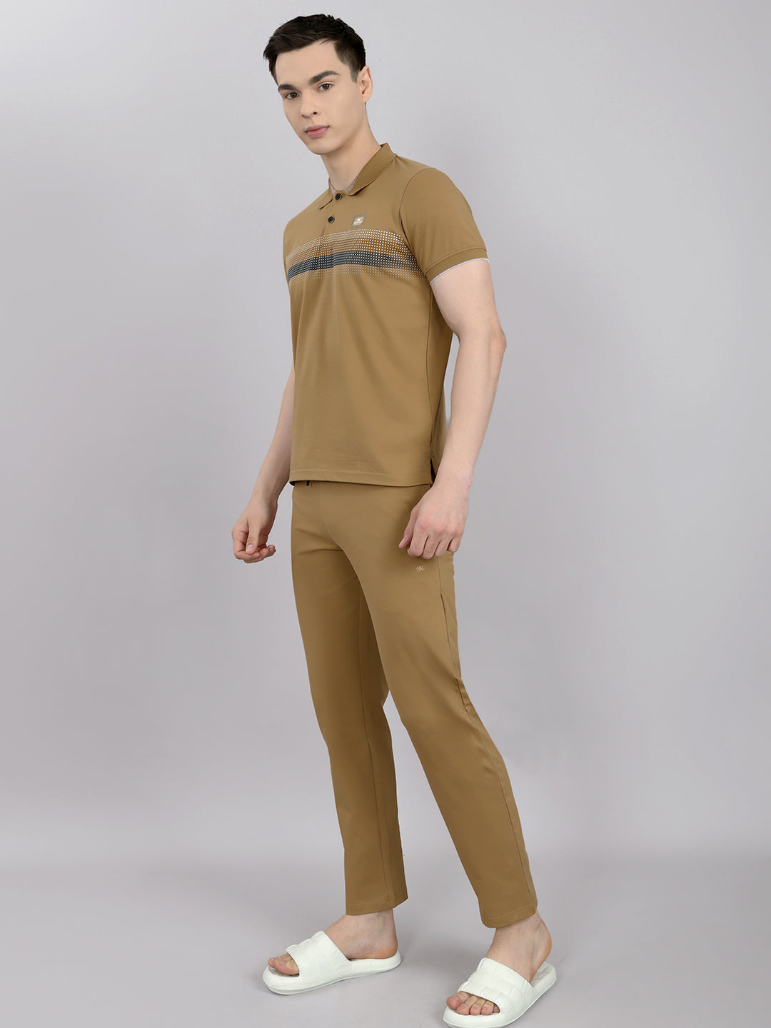 Men Brown Solid Round Neck Half Sleeve Lower Set