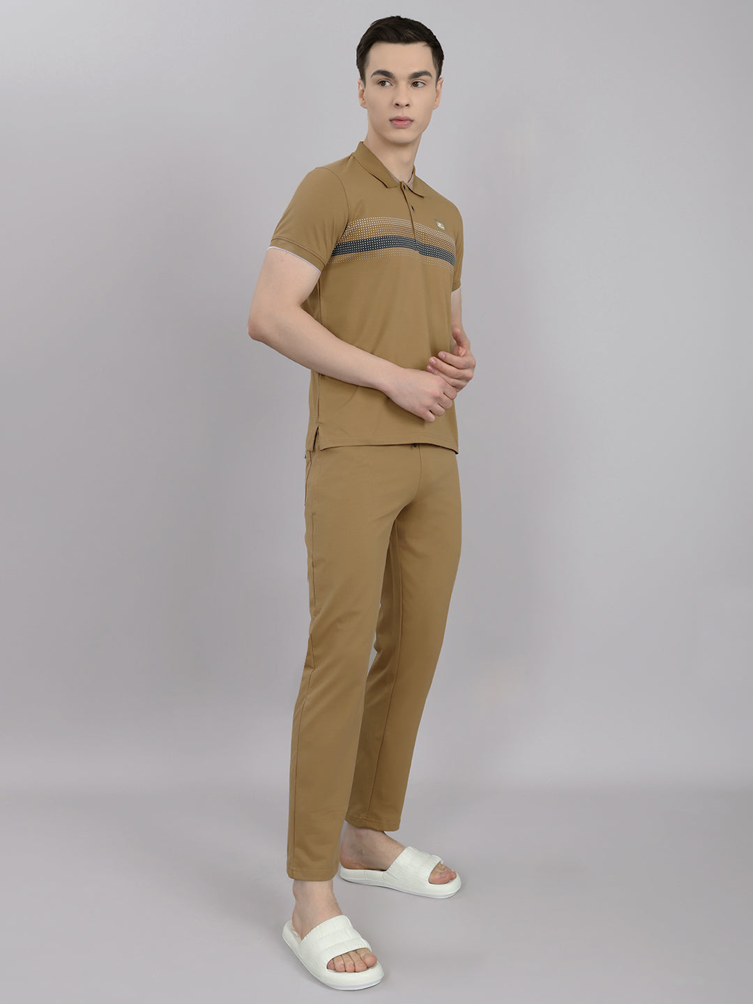 Men Brown Solid Round Neck Half Sleeve Lower Set