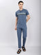 Men Grey & Blue Solid Round Neck Half Sleeve Lower Set