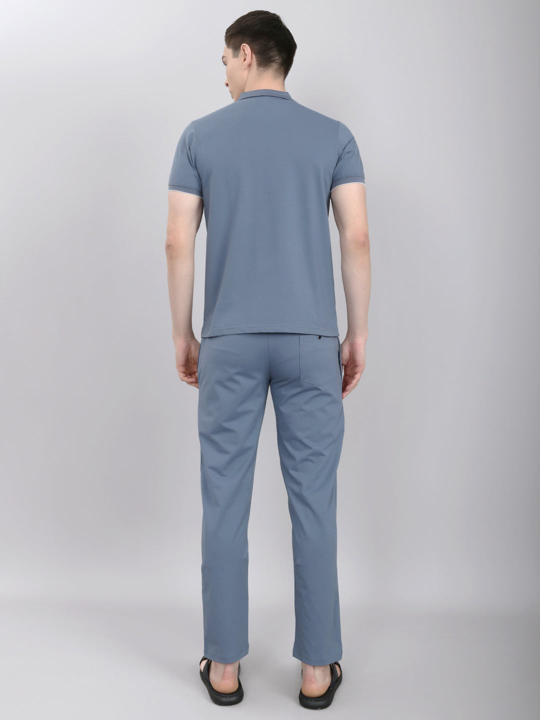 Men Grey & Blue Solid Round Neck Half Sleeve Lower Set