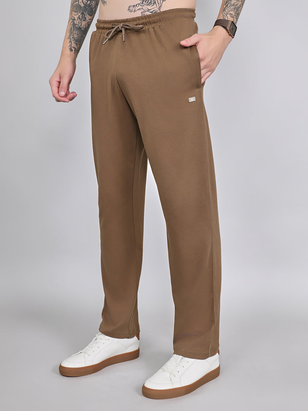 Men Brown Printed Collar Half Sleeve Lower Set