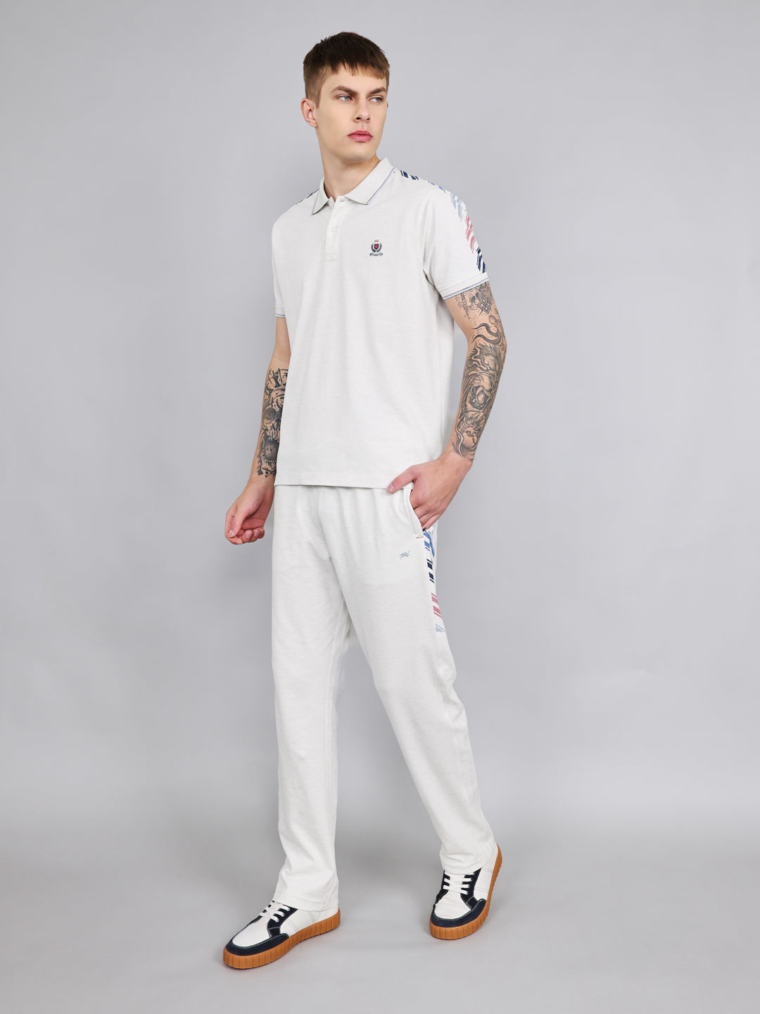 Men Off White Solid Collar Half Sleeve Lower Set