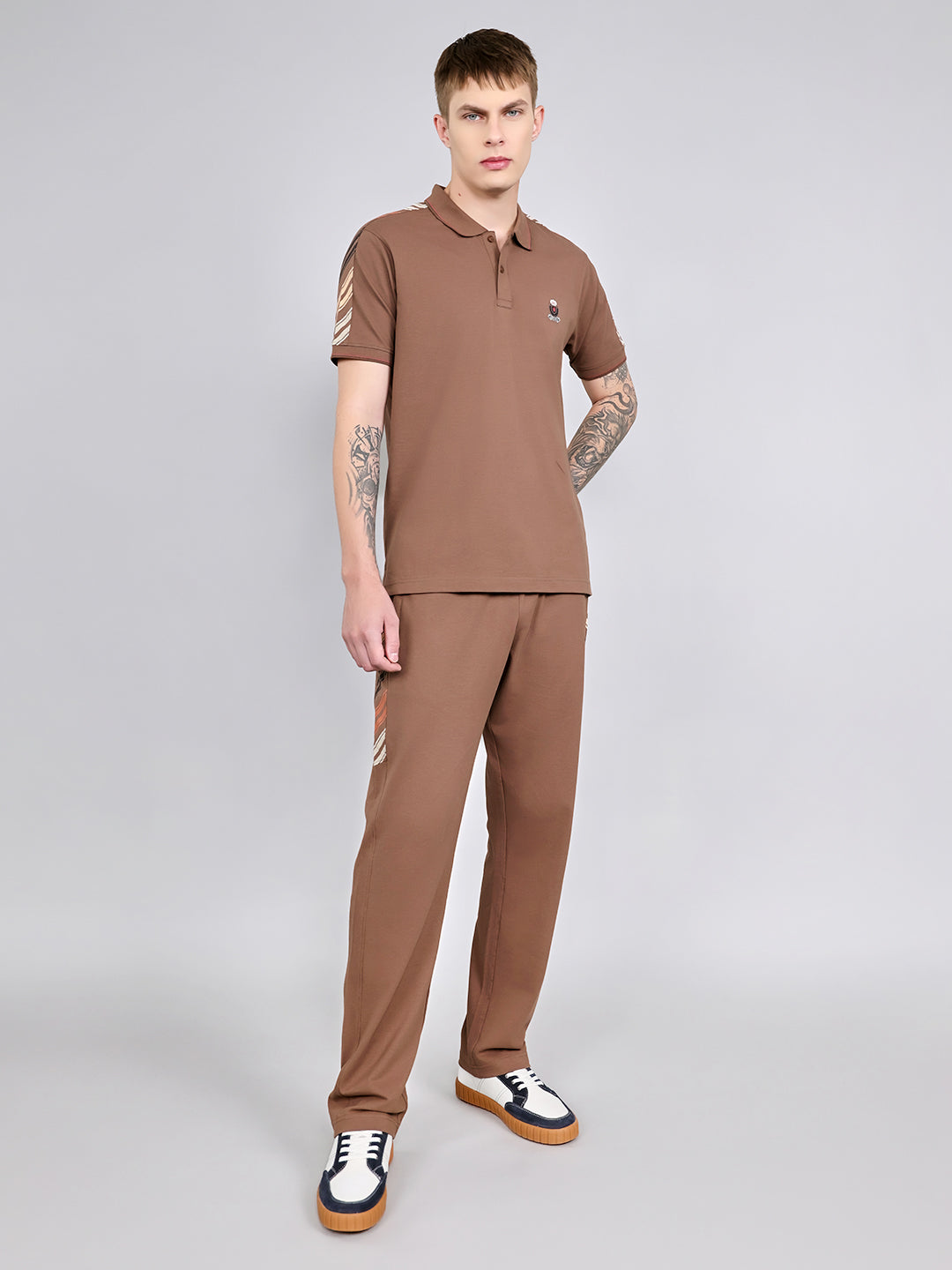 Men Brown Solid Collar Half Sleeve Lower Set