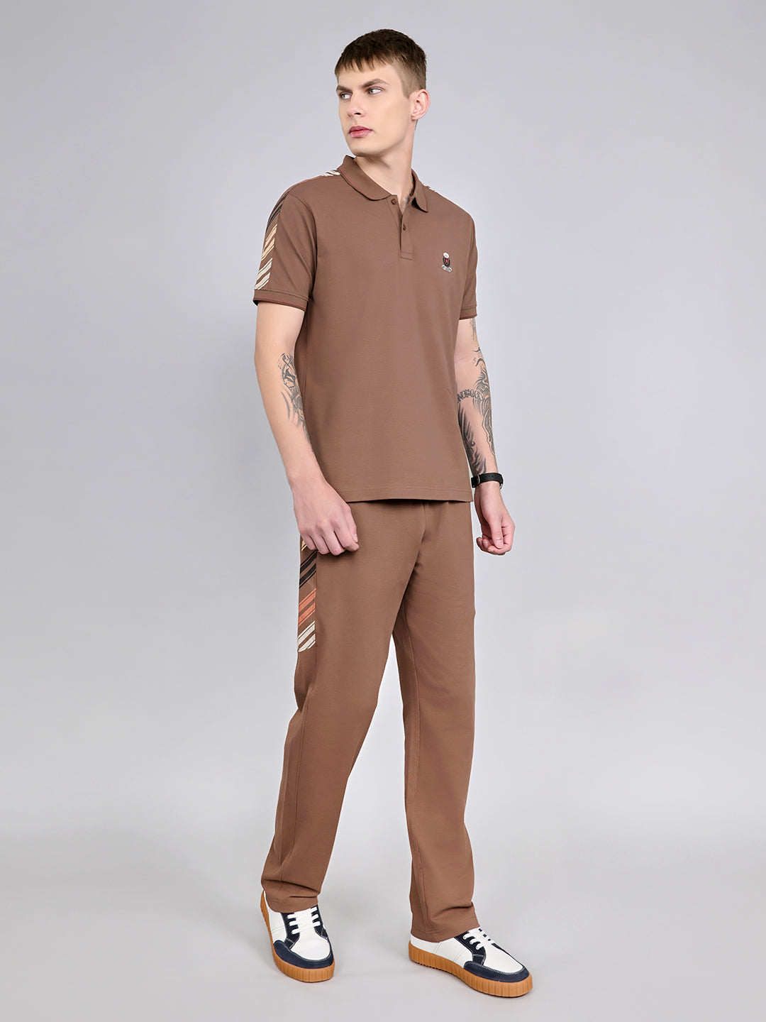 Men Brown Solid Collar Half Sleeve Lower Set