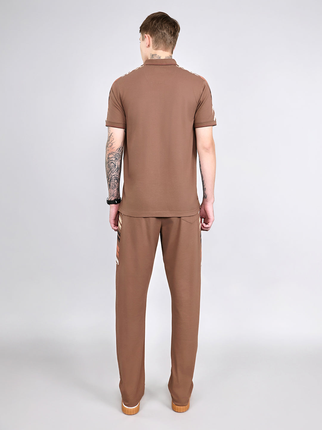 Men Brown Solid Collar Half Sleeve Lower Set