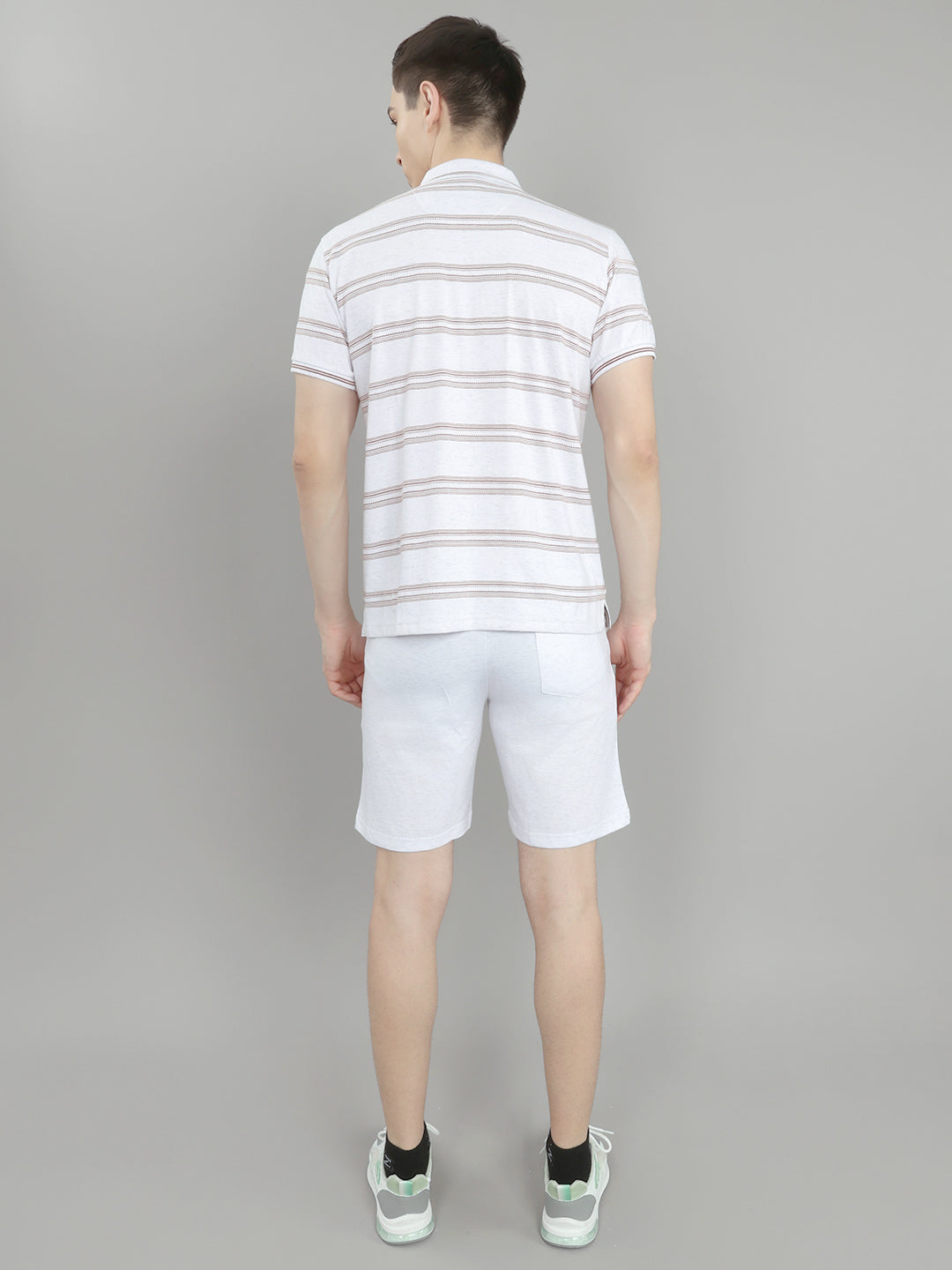 Men Off White Stripe Round Neck Half Sleeve 3 Pc Combo Set