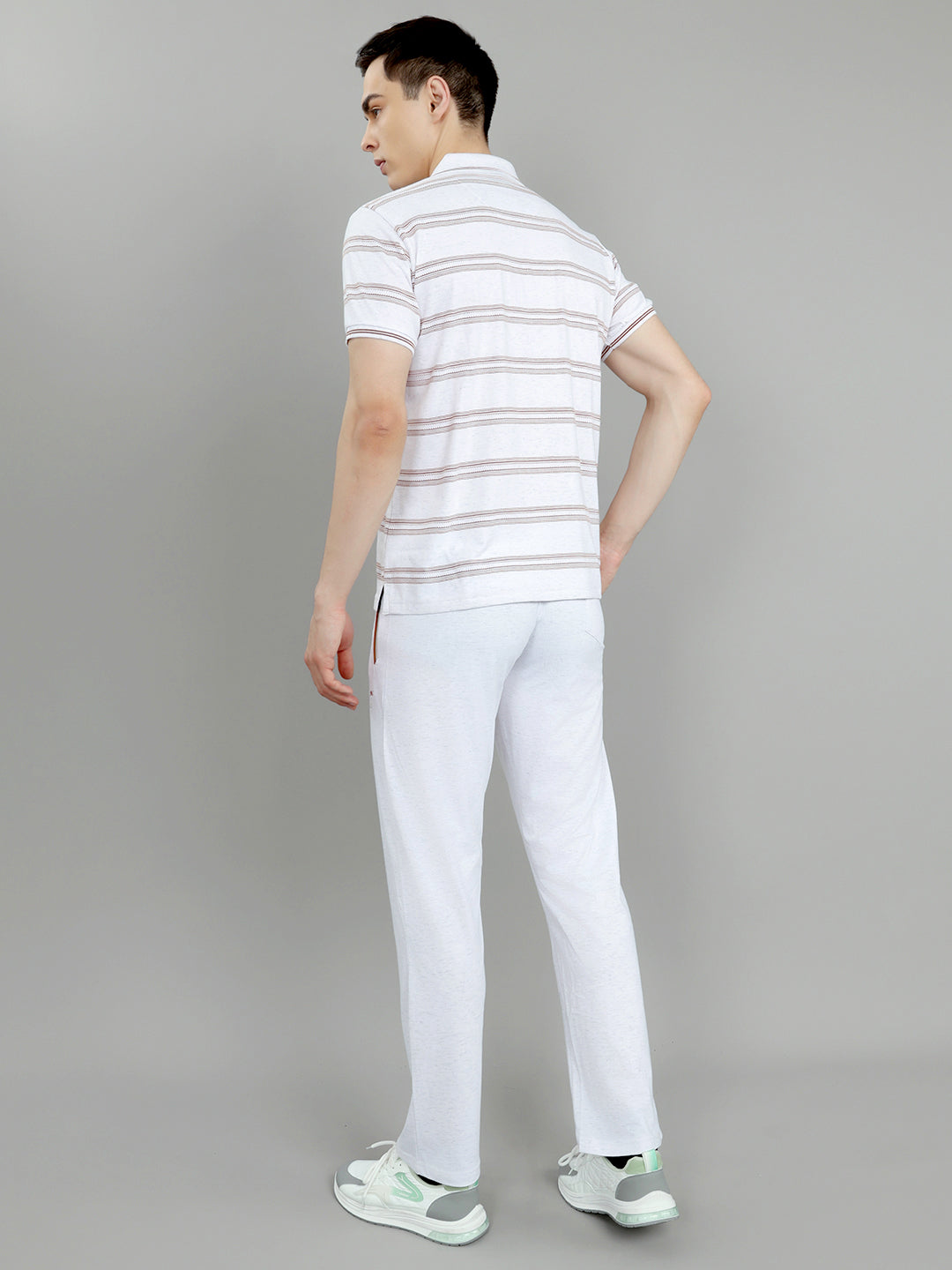 Men Off White Stripe Round Neck Half Sleeve 3 Pc Combo Set