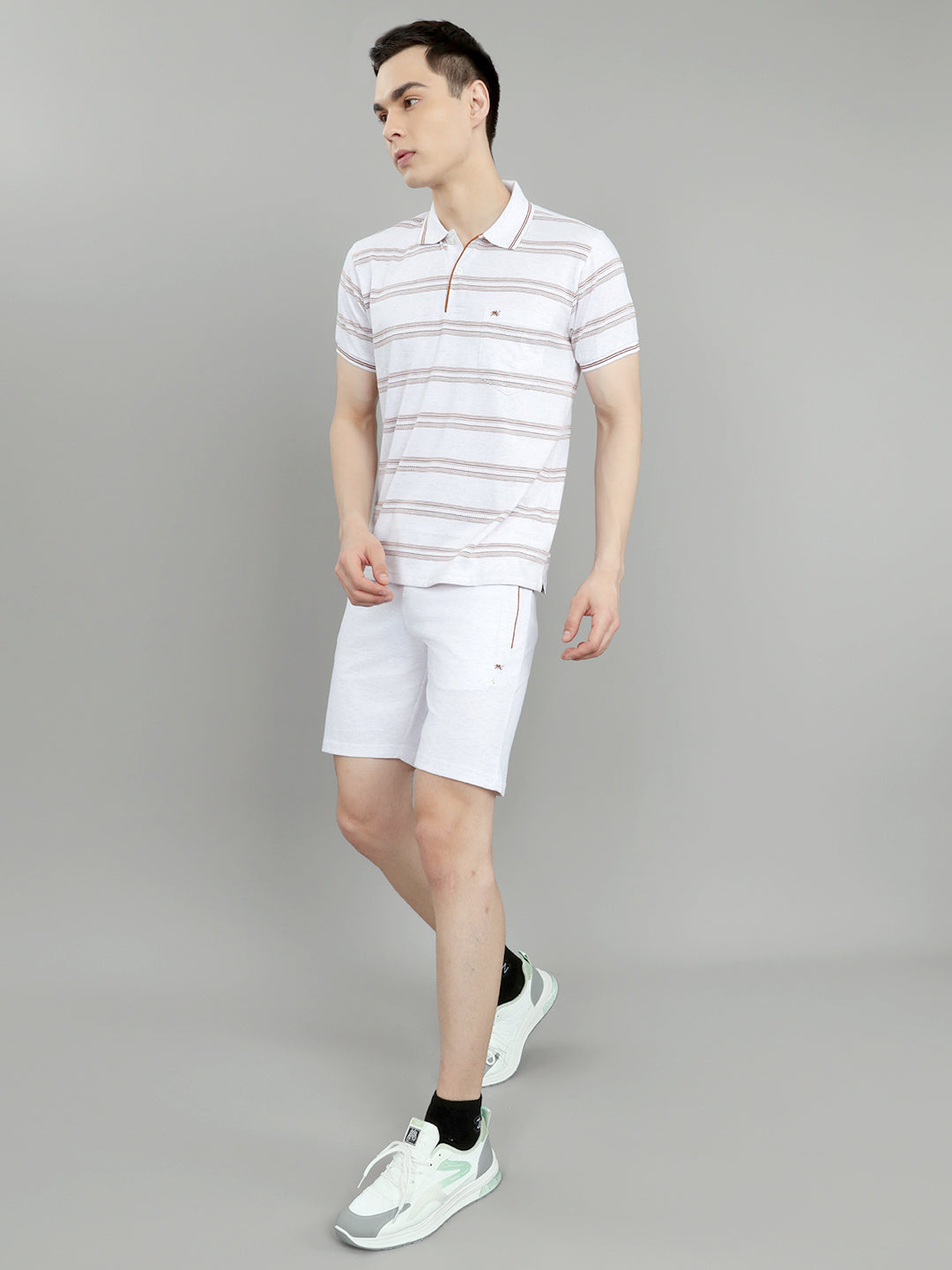 Men Off White Stripe Round Neck Half Sleeve 3 Pc Combo Set