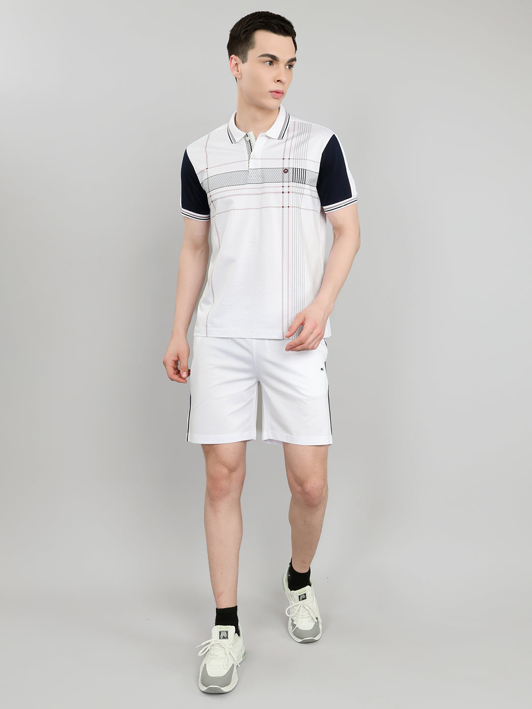 Men Navy Blue & White Self Design Collar Half Sleeve 3 Pc Combo Set