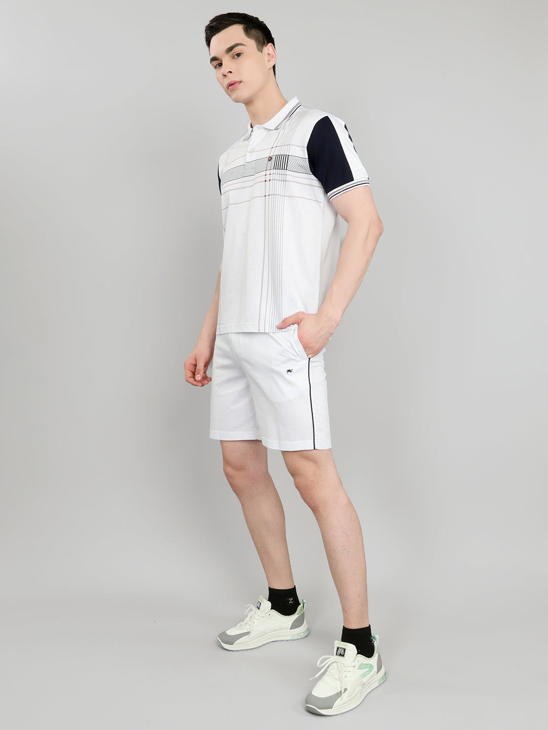 Men Navy Blue & White Self Design Collar Half Sleeve 3 Pc Combo Set