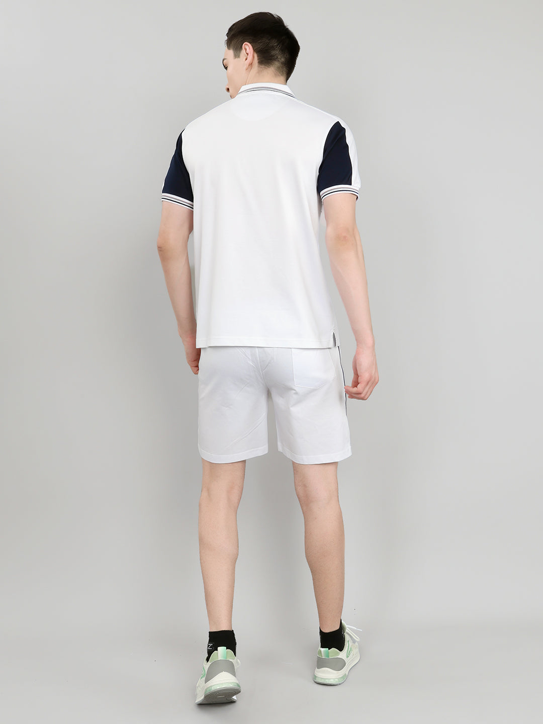 Men Navy Blue & White Self Design Collar Half Sleeve 3 Pc Combo Set