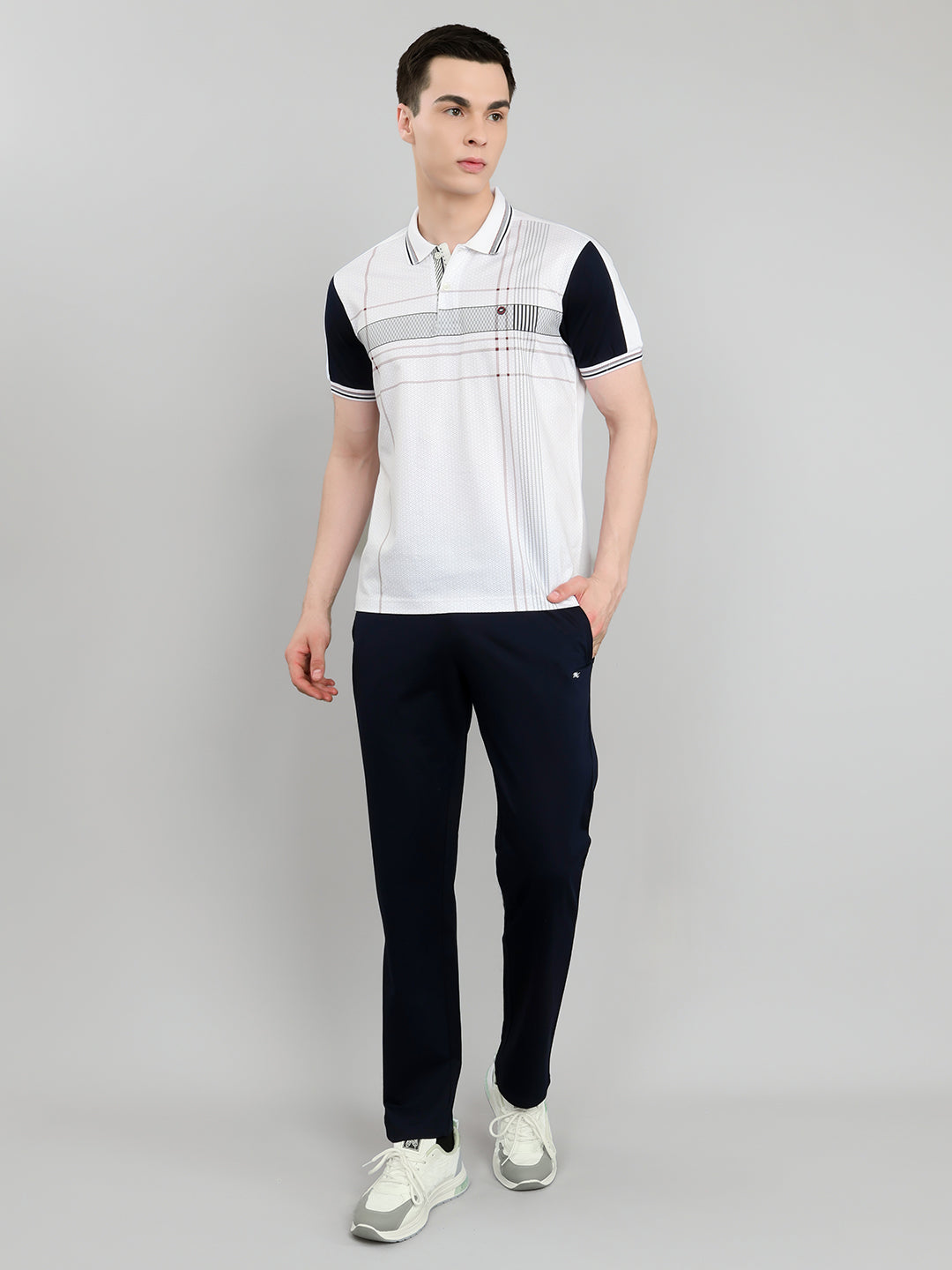 Men Navy Blue & White Self Design Collar Half Sleeve 3 Pc Combo Set