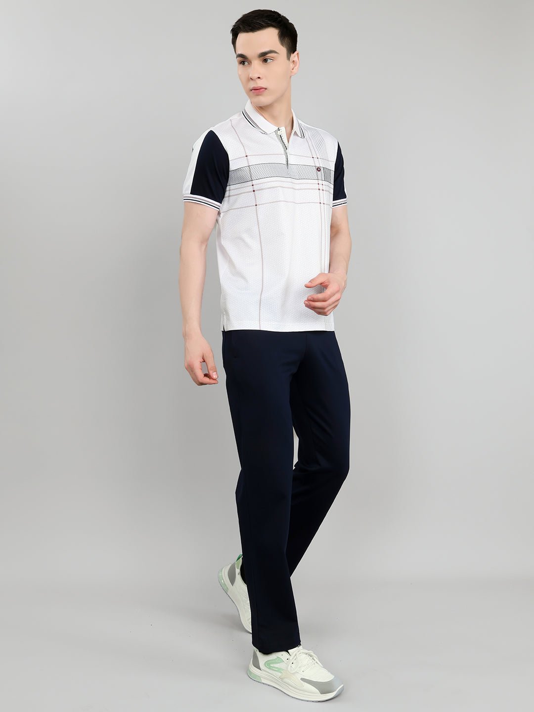 Men Navy Blue & White Self Design Collar Half Sleeve 3 Pc Combo Set