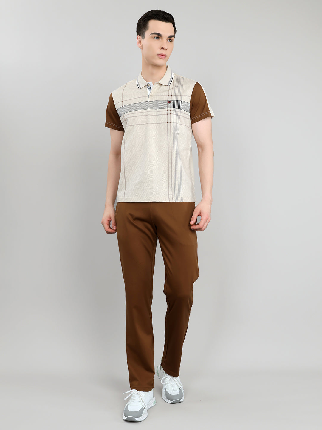 Men Beige & Brown Self Design Collar Half Sleeve 3 Pc Combo Set
