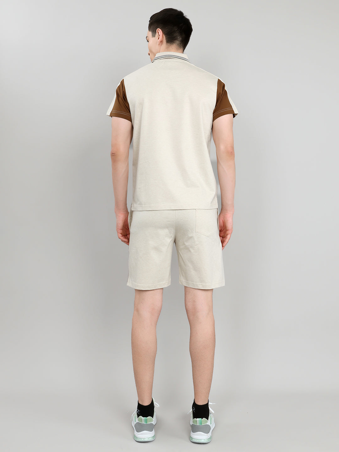 Men Beige & Brown Self Design Collar Half Sleeve 3 Pc Combo Set