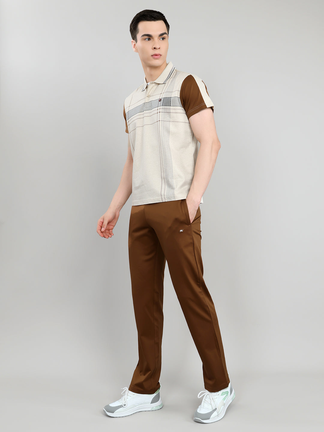 Men Beige & Brown Self Design Collar Half Sleeve 3 Pc Combo Set