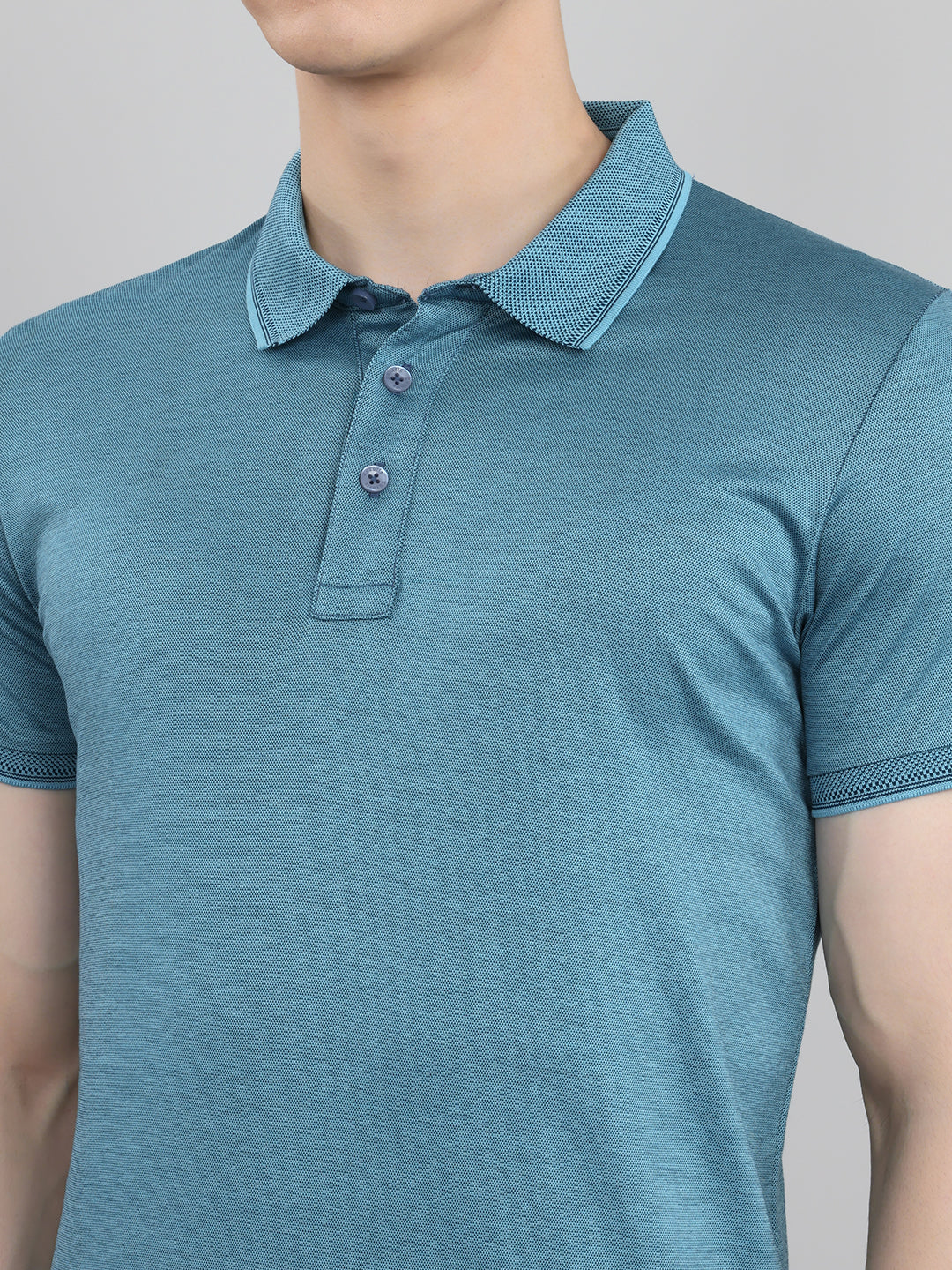 Luxuria Men Turquoise Blue Solid Collar Half Sleeve T-Shirt