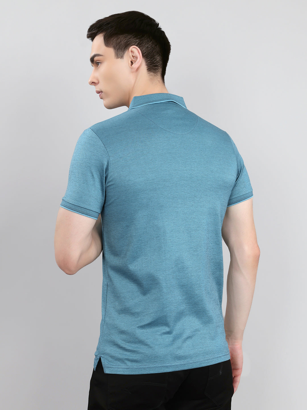 Luxuria Men Turquoise Blue Solid Collar Half Sleeve T-Shirt