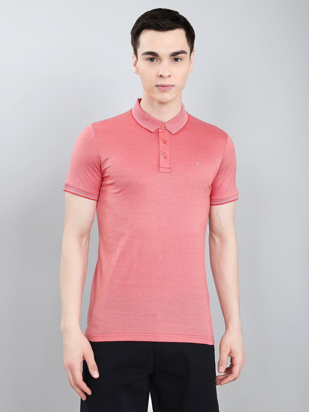 Luxuria Men Pink Solid Collar Half Sleeve T-Shirt