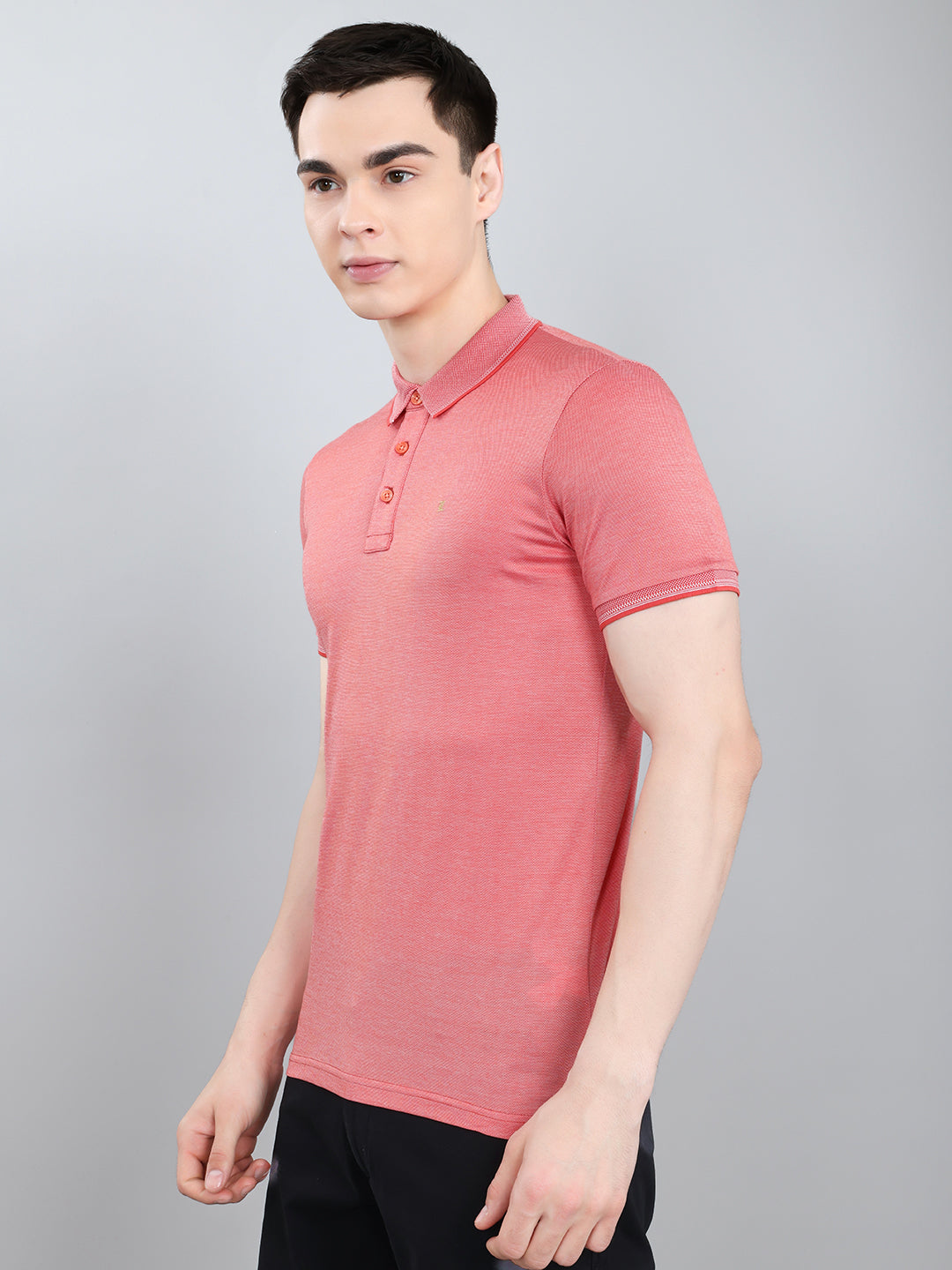 Luxuria Men Pink Solid Collar Half Sleeve T-Shirt
