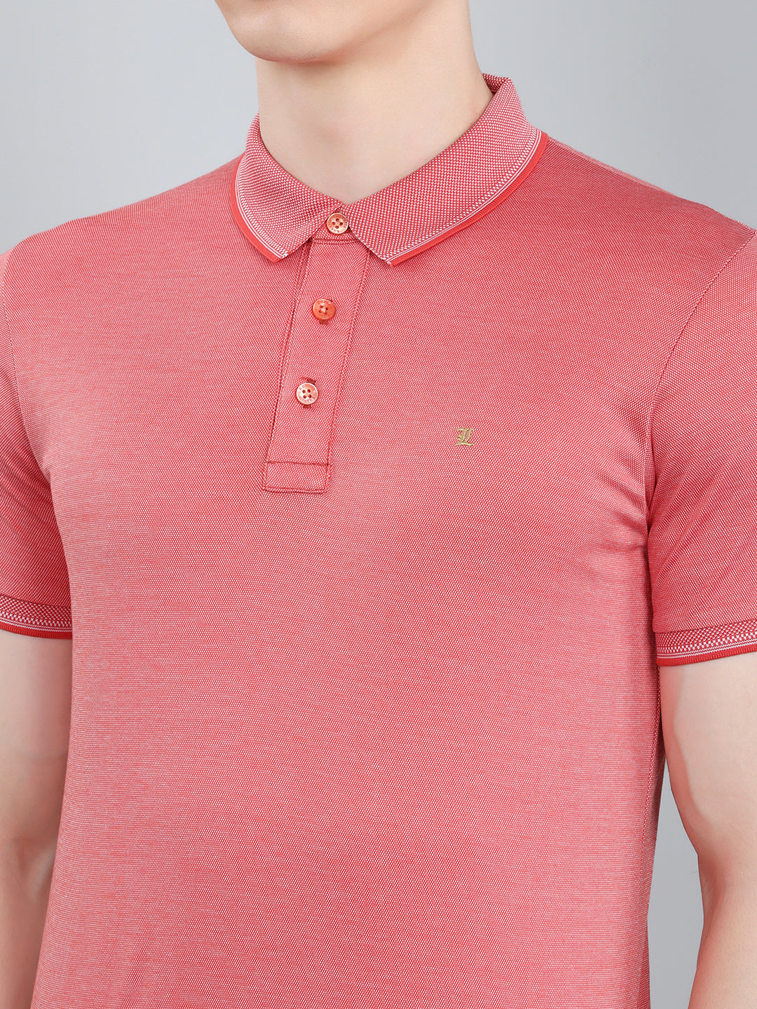 Luxuria Men Pink Solid Collar Half Sleeve T-Shirt