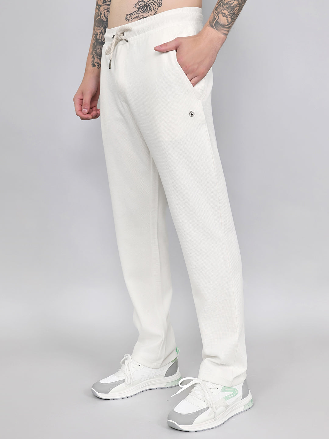 Luxuria Men White Solid Regular Fit Lower