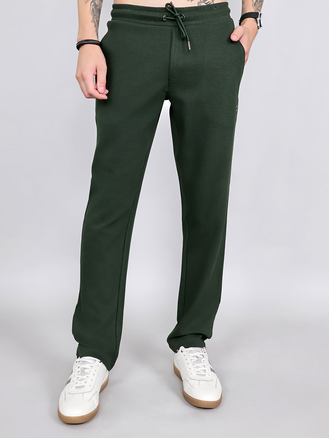 Luxuria Men Olive Solid Regular Fit Lower