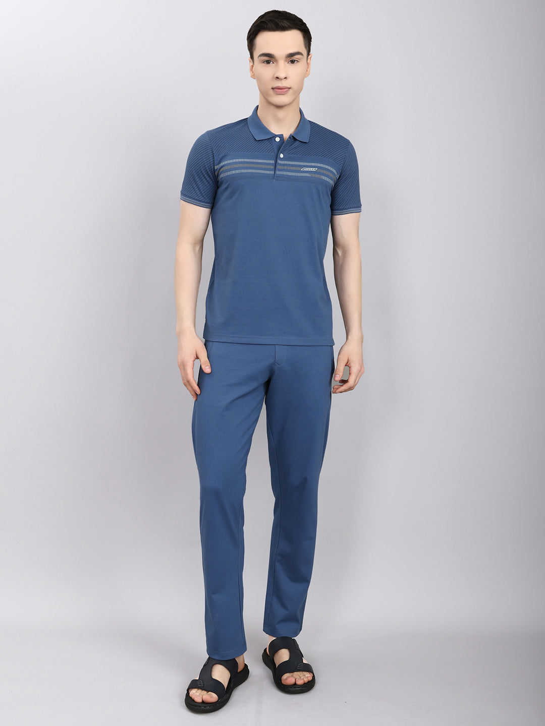 Luxuria Men Sky Blue Solid Round Neck Half Sleeve Lower Set
