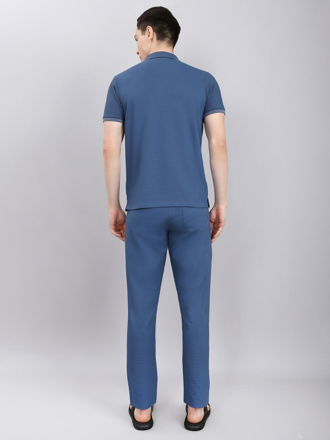 Luxuria Men Sky Blue Solid Round Neck Half Sleeve Lower Set