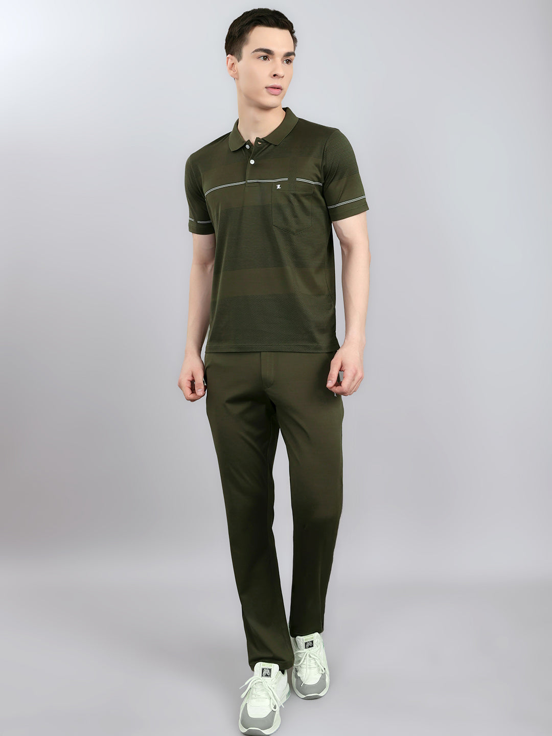 Luxuria Men Olive Solid Round Neck Half Sleeve Lower Set