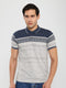 Men Blue Self Design Polo Collar Half Sleeve T-Shirt