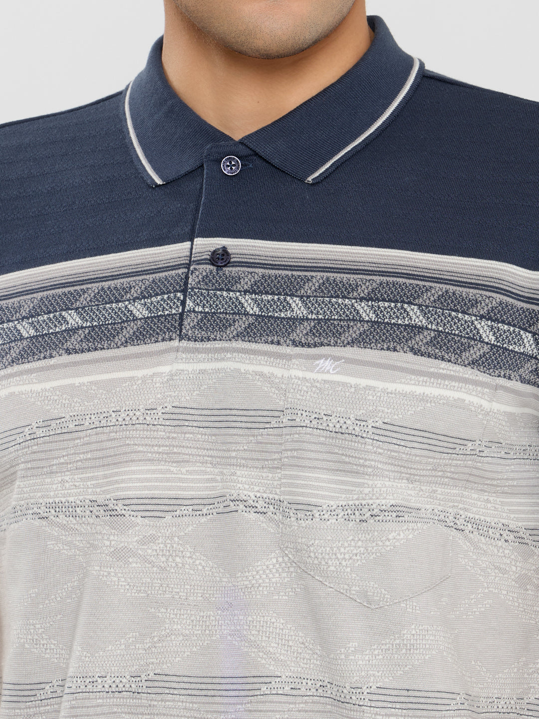 Men Blue Self Design Polo Collar Half Sleeve T-Shirt