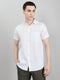 Men White Self Design Collar Half Sleeve Shirt