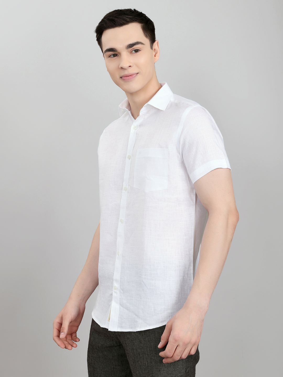 Men White Self Design Collar Half Sleeve Shirt