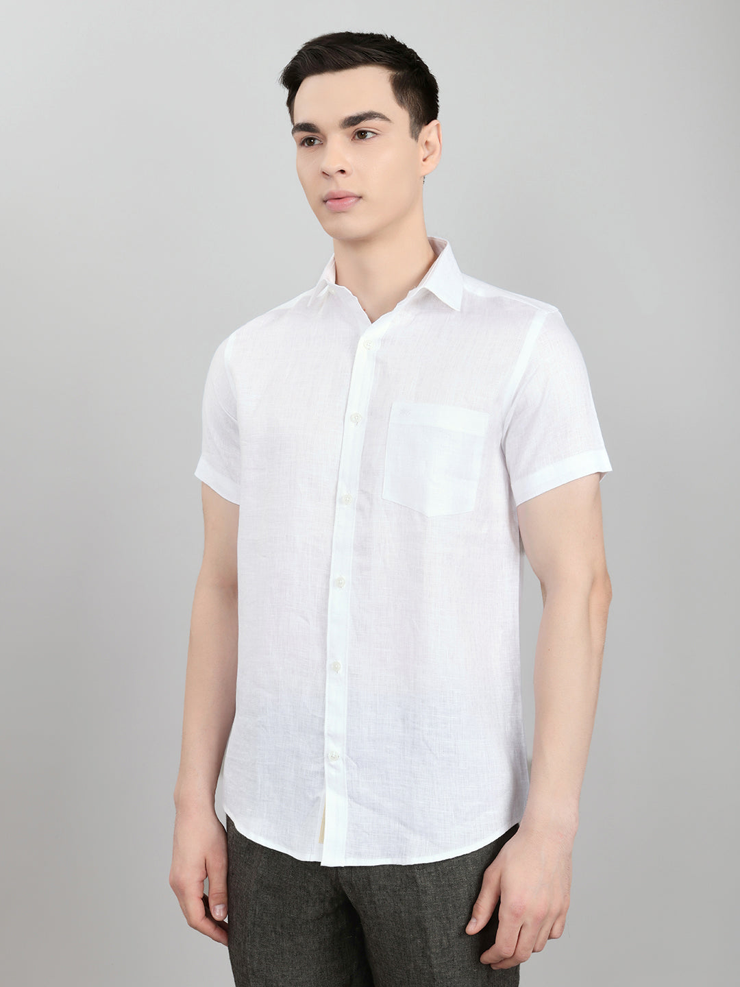 Men White Self Design Collar Half Sleeve Shirt