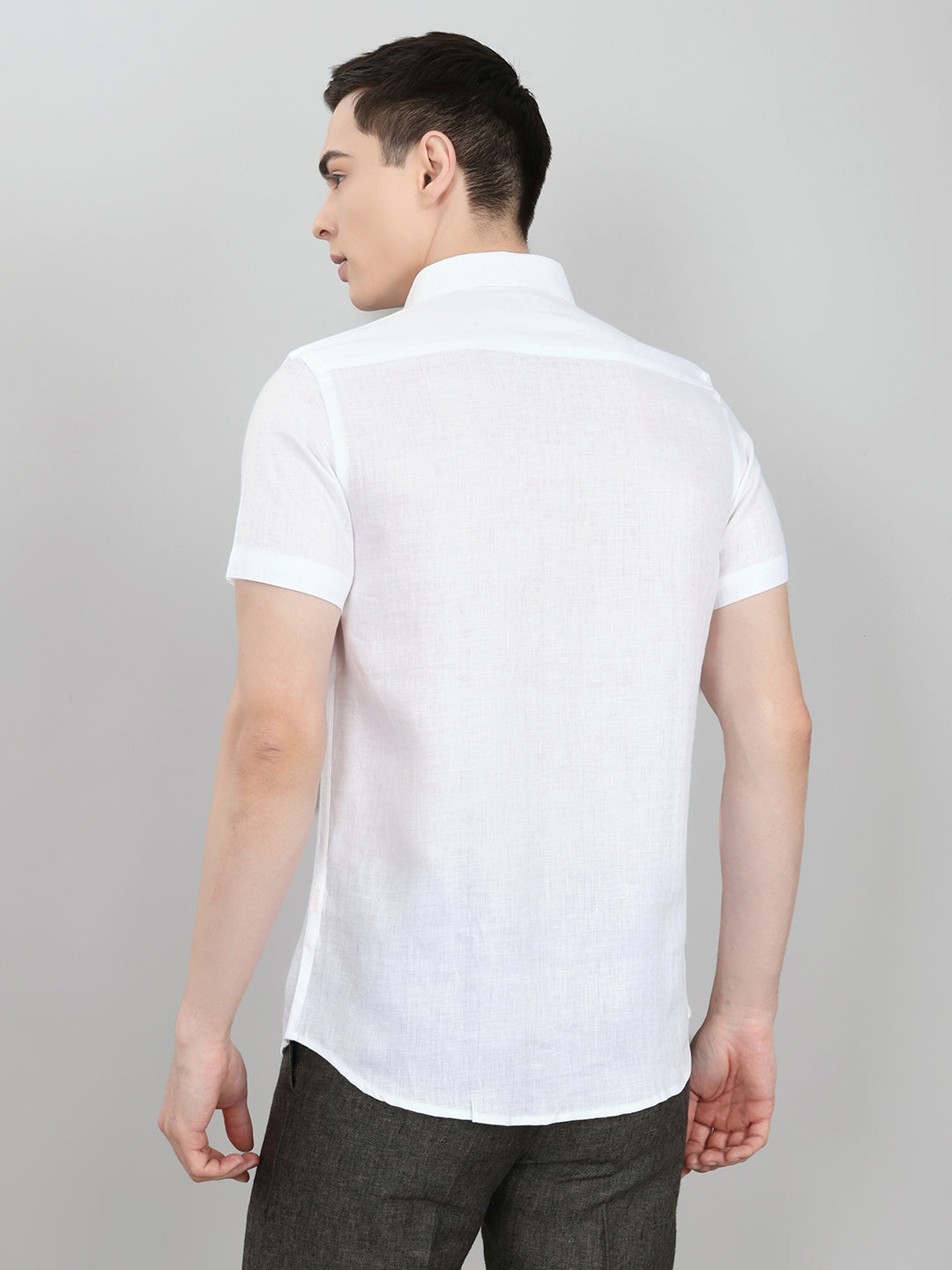 Men White Self Design Collar Half Sleeve Shirt