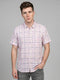 Men White Check Spread Collar Half Sleeve Shirt