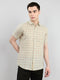Men Beige Check Collar Half Sleeve Shirt