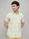 Men Yellow Check Collar Half Sleeve Shirt
