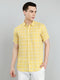 Men Yellow Check Collar Half Sleeve Shirt