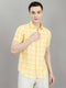 Men Yellow Check Collar Half Sleeve Shirt