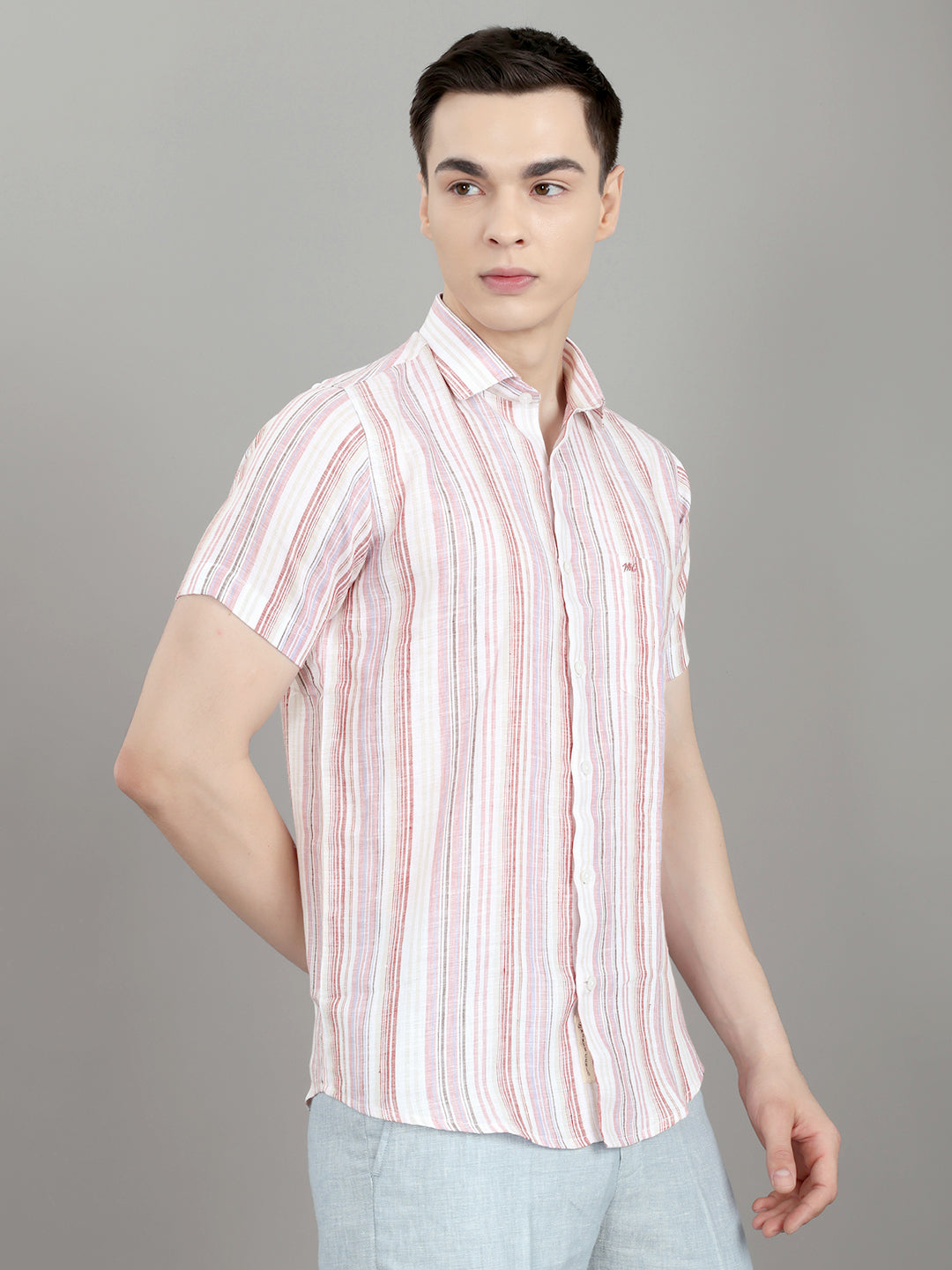 Men Multicolor Stripe Collar Half Sleeve Shirt