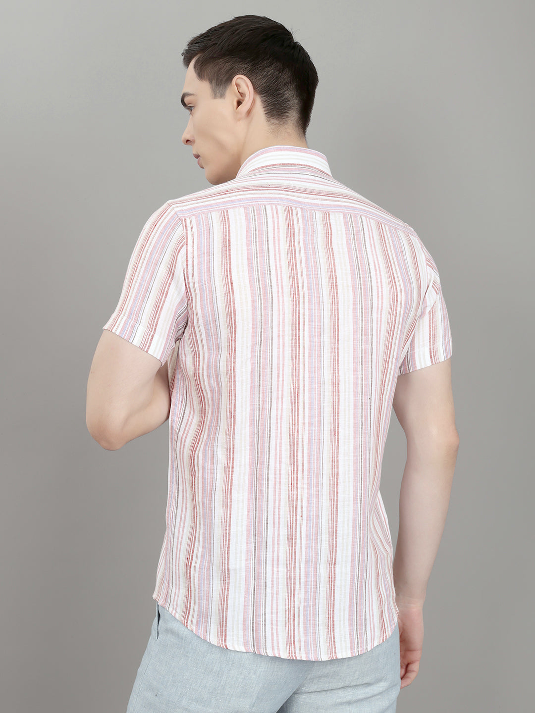 Men Multicolor Stripe Collar Half Sleeve Shirt