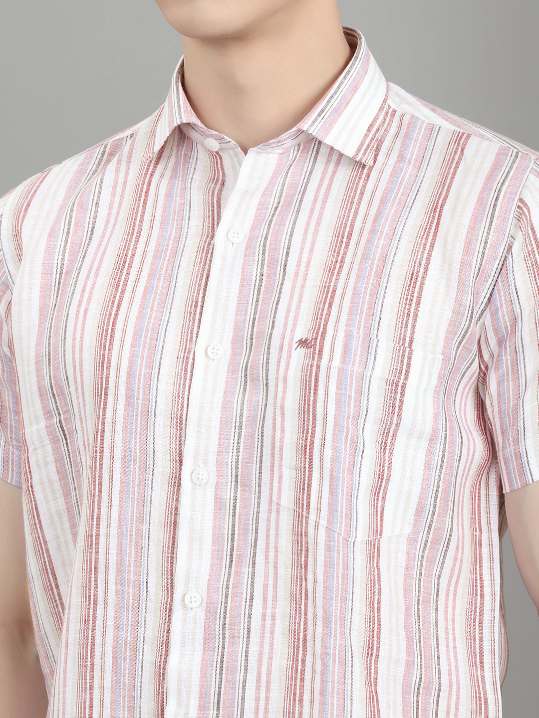 Men Multicolor Stripe Collar Half Sleeve Shirt