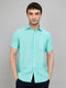 Men Sea Green Stripe Collar Half Sleeve Shirt