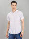 Men White Check Collar Half Sleeve Shirt